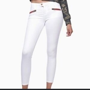 White Skinny Jeans with Red Accents